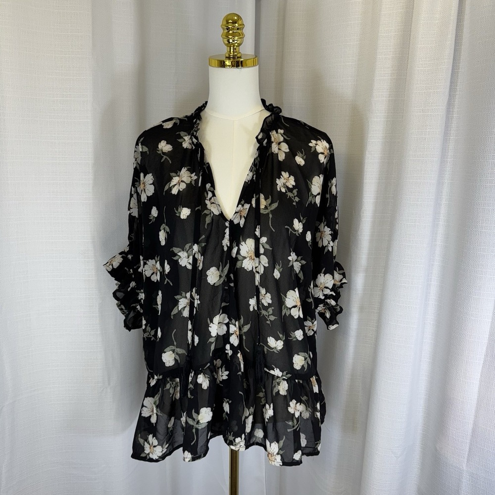 Umgee Women's Top Blouse Sheer Floral Blouse Cottagecore Boho‎ Casual Office 1XL